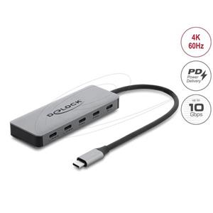 Delock 2 portový Hub USB 10 Gbps a 2 porty USB-C™ 4K s PD 3.0 100 W