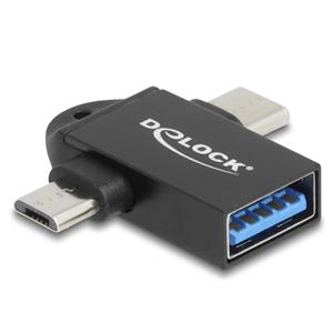 Delock Adaptér USB 10 Gbps typu 2 v 1 ze zásuvky USB-A na zástrčku USB Type-C™ + zástrčku USB Micro-B, OTG