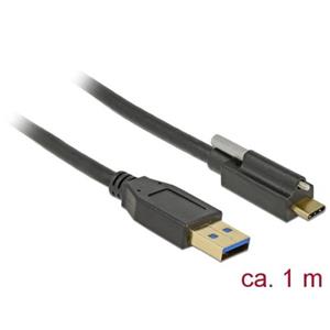 Delock Cable SuperSpeed USB 10 Gbps (USB 3.1 Gen 2) Type-A male > USB Type-C™ male with screw on top 1 m black