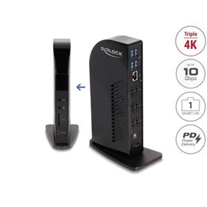 Delock Dokovací stanice na tři displeje USB Type-C™ s rozhraními DisplayLink® 4K / USB Hub / LAN / SD / Audio / PD 96 W