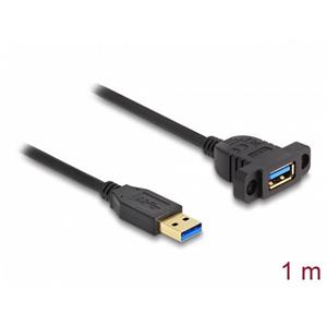 Delock Kabel SuperSpeed USB 5 Gbps (USB 3.2 Gen 1) ze zástrčky USB Typu-A na zásuvku, 1 m, panelová montáž, černý