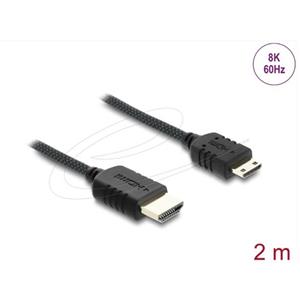 Delock Koaxiální kabel High Speed HDMI HDMI samec na Mini HDMI samec 8K 60 Hz s pleteným opláštěním 2 m