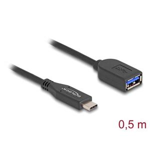 Delock Koaxiální kabel USB 10 Gbps, ze zástrčky USB Type-C na zásuvku Typ-A, délky 50 cm