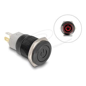 Delock Push Switch pro instalaci černý 16 mm 12 V 5 x pájené připojení LED červený symbol napájení + kroužek