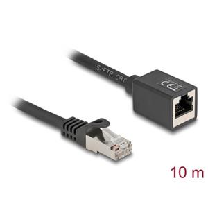 Delock Síťový prodlužovací kabel ze zástrčky RJ45 na zásuvku RJ45, Cat.6A, S/FTP, 10 m, černý