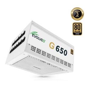EVOLVEO G650 zdroj 650W, 80+ GOLD, ATX 3.1, PCIe 5.1, aPFC, 140mm ventilátor, modulární, záruka 3 roky, bílý