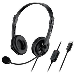 Genius HS-230U, Headset, náhlavní, drátový, s mikrofonem, ovládání hlasitosti, kabel 2,4 m, USB-C, černý