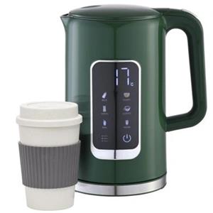 PLATINET RYCHLOVARNÁ KONVICE LCD 1,7L 5 TEPLOT + 450 ML CESTOVNÍ HRNEK, OLIVOVĚ ZELENÁ