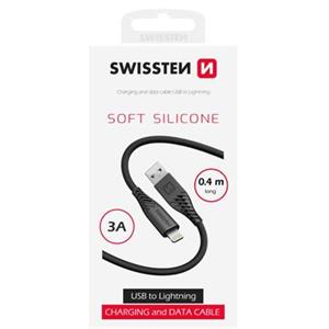 SWISSTEN DATOVÝ KABEL SOFT SILICONE USB-A / LIGHTNING 0,4 M ČERNÝ