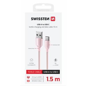 SWISSTEN DATOVÝ KABEL TEXTILE II USB / USB-C 1,5 M RŮŽOVÝ